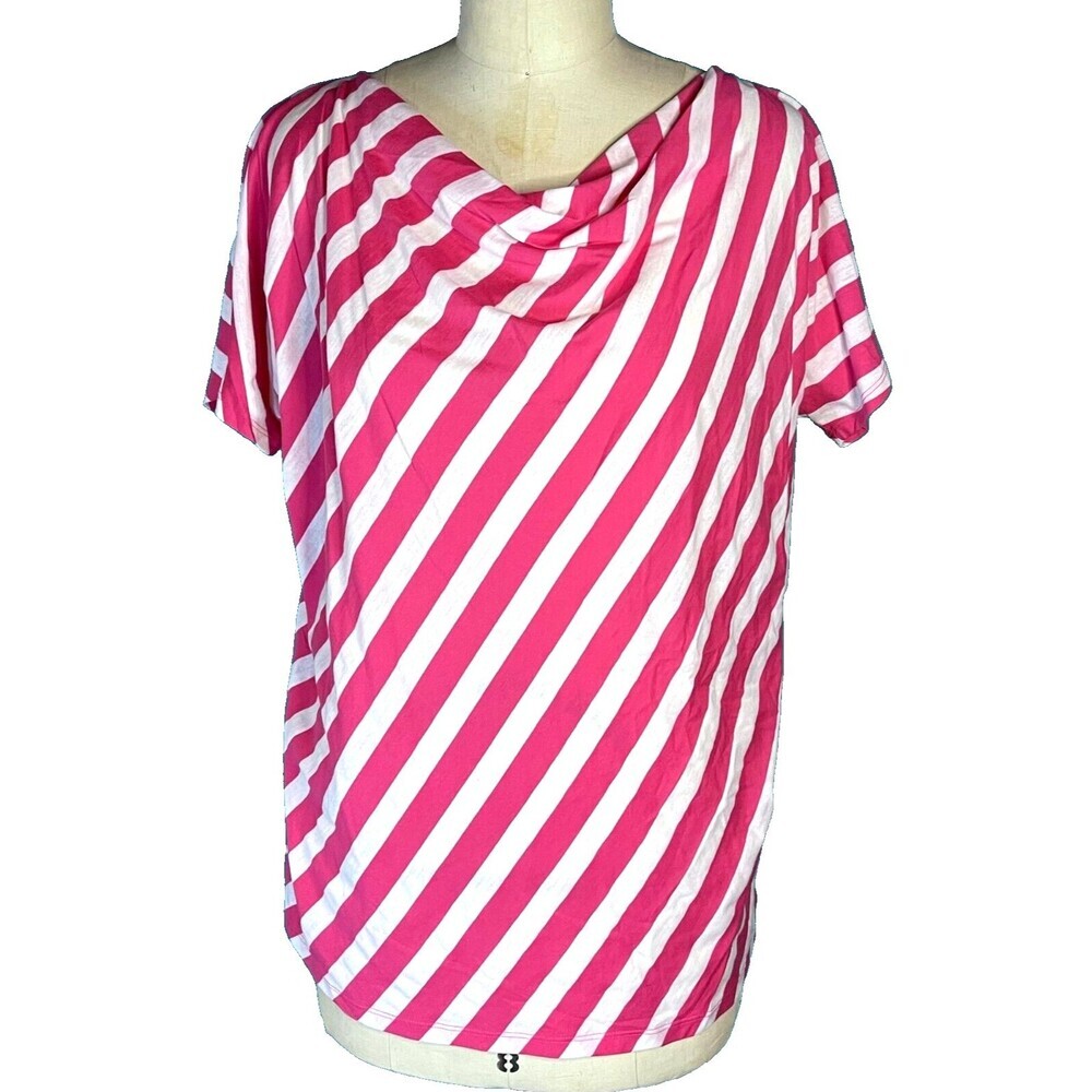 Jones New York Stretch Tee Womens Size XL Pink White Stripes Cotton Nautical